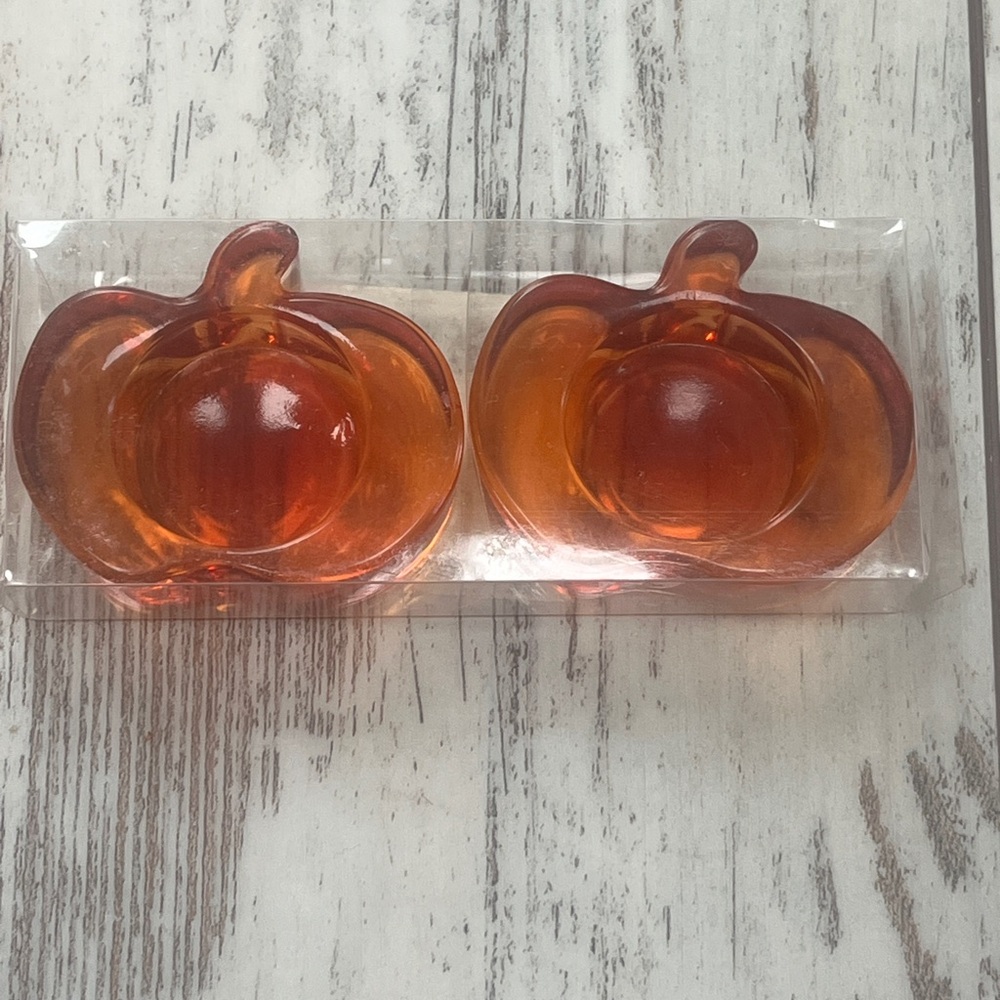 Pumpkin Glass Votive Holder Set of 2 – Fall Decor Candle Holders – New